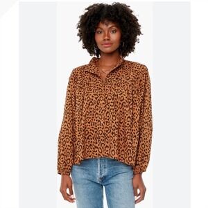 INDIA COLLECTION Emerson Fry Leopard Emmaline Blouse Womens L Organic Cotton